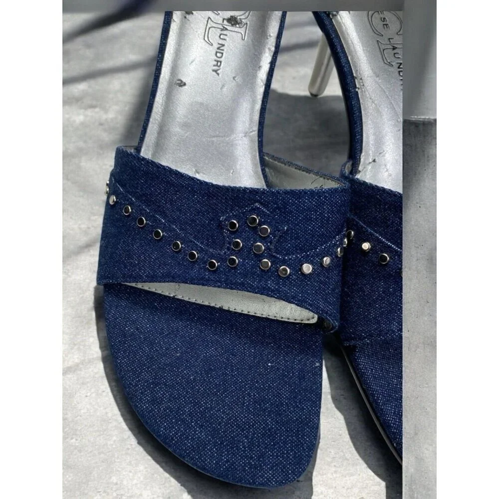 Y2K Denim Kitten Heels Thong Sandals Blue Jean Womens Size 7.5 Chinese Laundry - Picture 2 of 11